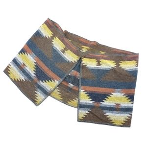 Sophia Reyes Winged Blanket Scarf Aztec Print Wool Blend Western Brown Orange